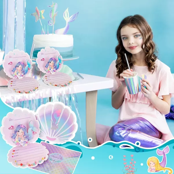 imageOurWarm 24pcs Mermaid Party Invitations 3D Pearlescent Mermaid Birthday Party Supplies with Envelopes for Kids Girls Birthday Wedding Baby Shower Pool Mermaid Themed Party Suppliespink