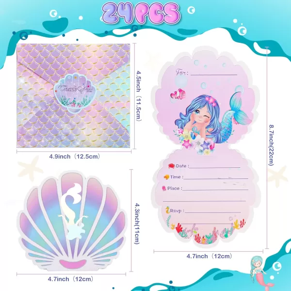 imageOurWarm 24pcs Mermaid Party Invitations 3D Pearlescent Mermaid Birthday Party Supplies with Envelopes for Kids Girls Birthday Wedding Baby Shower Pool Mermaid Themed Party Suppliespink