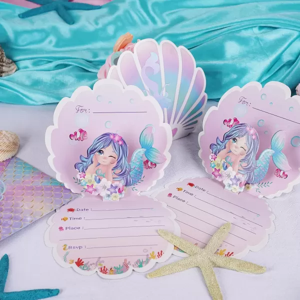 imageOurWarm 24pcs Mermaid Party Invitations 3D Pearlescent Mermaid Birthday Party Supplies with Envelopes for Kids Girls Birthday Wedding Baby Shower Pool Mermaid Themed Party Suppliespink