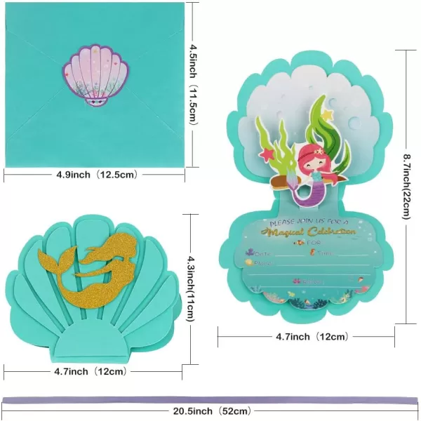 imageOurWarm 24pcs Mermaid Party Invitations 3D Pearlescent Mermaid Birthday Party Supplies with Envelopes for Kids Girls Birthday Wedding Baby Shower Pool Mermaid Themed Party SuppliesGreen