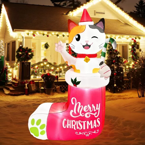 imageOurWarm 6 FT Christmas Inflatable Outdoor Decoration Cat Christmas Inflatable in Stockings Christmas Blow up Yard Decorations with LED Lights Cat Christmas Decorations Outdoor for Yard Garden Lawn6FT Cat Christmas Inflatable