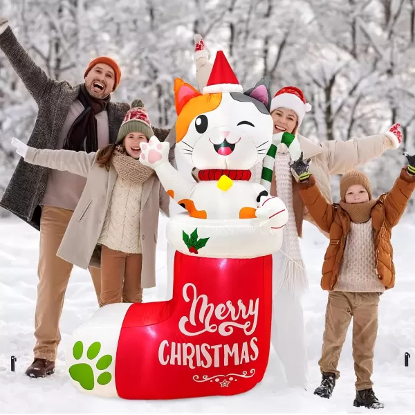 imageOurWarm 6 FT Christmas Inflatable Outdoor Decoration Cat Christmas Inflatable in Stockings Christmas Blow up Yard Decorations with LED Lights Cat Christmas Decorations Outdoor for Yard Garden Lawn6FT Cat Christmas Inflatable