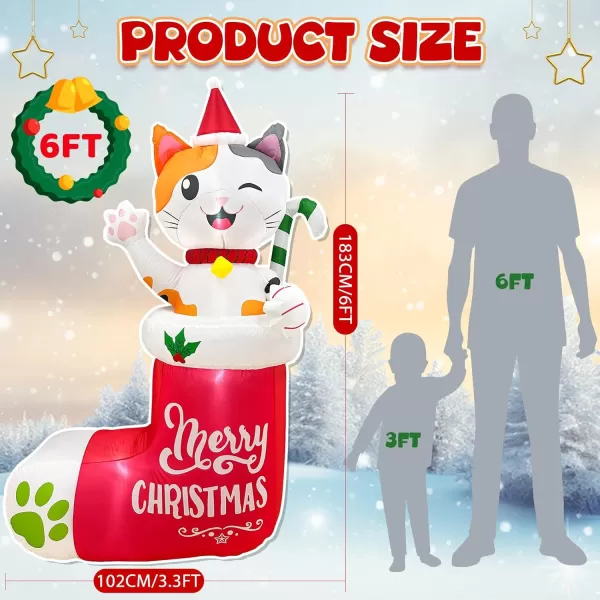 imageOurWarm 6 FT Christmas Inflatable Outdoor Decoration Cat Christmas Inflatable in Stockings Christmas Blow up Yard Decorations with LED Lights Cat Christmas Decorations Outdoor for Yard Garden Lawn6FT Cat Christmas Inflatable