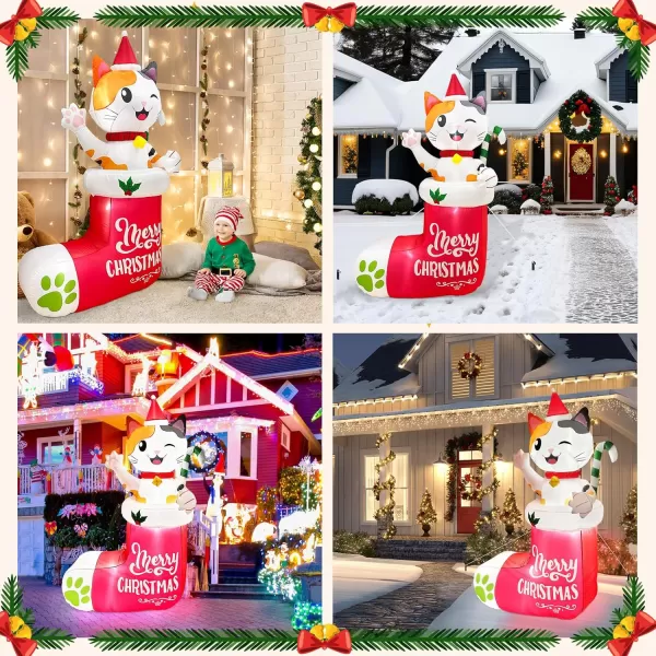 imageOurWarm 6 FT Christmas Inflatable Outdoor Decoration Cat Christmas Inflatable in Stockings Christmas Blow up Yard Decorations with LED Lights Cat Christmas Decorations Outdoor for Yard Garden Lawn6FT Cat Christmas Inflatable