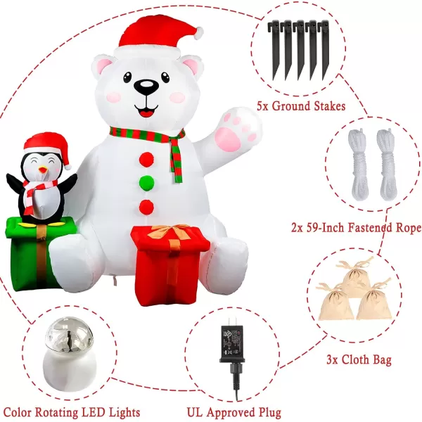 imageOurWarm 6FT Christmas Inflatables Outdoor Decorations Polar Bear Inflatable with Penguin Christmas Blow up Yard Decorations with LED Light Up for Xmas Holiday Party Decor Outdoor Lawn Yard Garden