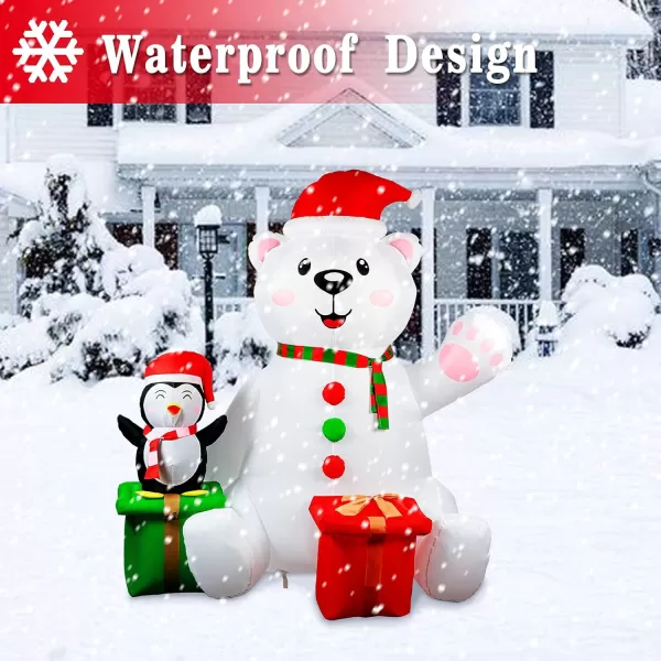 imageOurWarm 6FT Christmas Inflatables Outdoor Decorations Polar Bear Inflatable with Penguin Christmas Blow up Yard Decorations with LED Light Up for Xmas Holiday Party Decor Outdoor Lawn Yard Garden