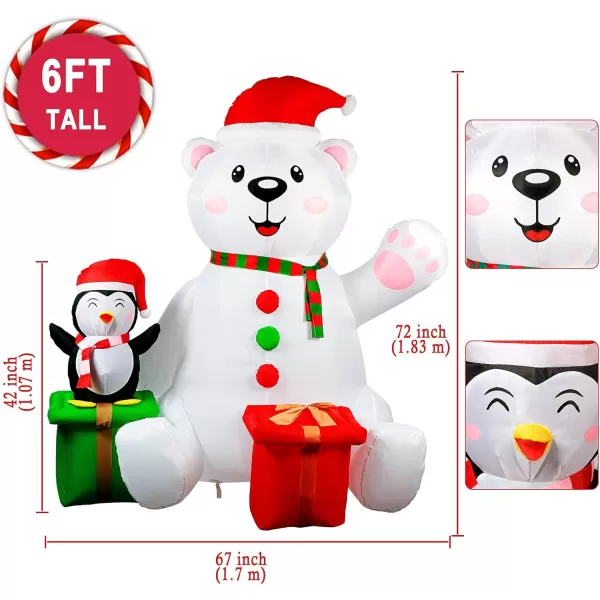 imageOurWarm 6FT Christmas Inflatables Outdoor Decorations Polar Bear Inflatable with Penguin Christmas Blow up Yard Decorations with LED Light Up for Xmas Holiday Party Decor Outdoor Lawn Yard Garden