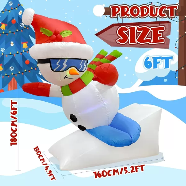 imageOurWarm 6FT Christmas Inflatables Snowman Skiing Christmas Inflatable Outdoor Decorations with Flashing LEDs Blow Up Christmas Decorations Outdoor Snowboard for Xmas Yard Lawn Garden Holiday Decor