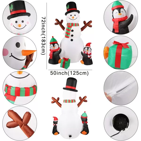 imageOurWarm 6ft Christmas Inflatables Outdoor Decorations Blow Up Snowman Penguins Inflatable with Rotating LED Lights for Christmas Indoor Outdoor Yard Garden Decorations6FT Christmas Inflatable