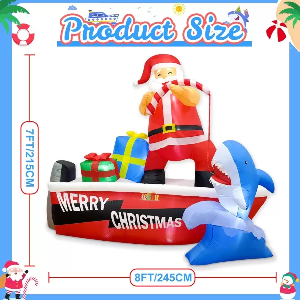 imageOurWarm 8FT Christmas Inflatables Outdoor Decorations Giant Inflatable Santa Fishing Shark Boat with LED Lights Santa Claus Inflatable Christmas Blow Ups for Xmas Yard Garden Lawn Holiday Decor