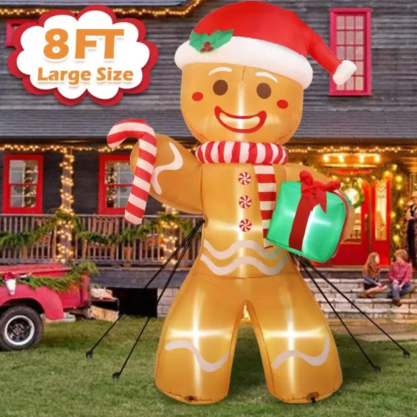 imageOurWarm 8ft Christmas Inflatables Outdoor Decorations Gingerbread Man Giant Inflatable Christmas Yard Decorations with LED Lights Blow Up Christmas Decorations for Outdoor Indoor Lawn Garden Decor