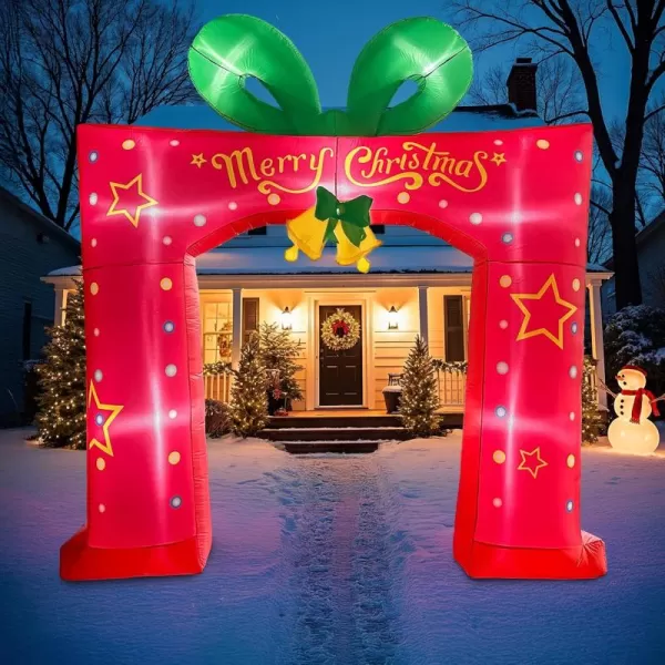 imageOurWarm 10 FT Christmas Inflatable Outdoor Decoration Giant Red Present Box Christmas Archway Inflatable Christmas Blow Ups Builtin LED Lights Christmas Inflatables Arch for Xmas Lawn Yard Garden