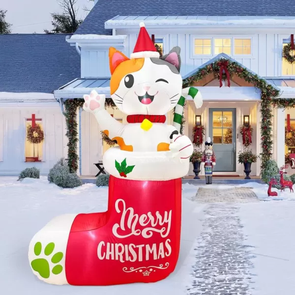 imageOurWarm 6 FT Christmas Inflatable Outdoor Decoration Cat Christmas Inflatable in Stockings Christmas Blow up Yard Decorations with LED Lights Cat Christmas Decorations Outdoor for Yard Garden Lawn6FT Cat Christmas Inflatable