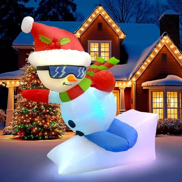 imageOurWarm 6FT Christmas Inflatables Snowman Skiing Christmas Inflatable Outdoor Decorations with Flashing LEDs Blow Up Christmas Decorations Outdoor Snowboard for Xmas Yard Lawn Garden Holiday Decor