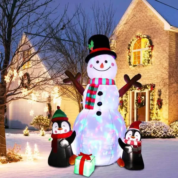 imageOurWarm 6ft Christmas Inflatables Outdoor Decorations Blow Up Snowman Penguins Inflatable with Rotating LED Lights for Christmas Indoor Outdoor Yard Garden Decorations6FT Christmas Inflatable