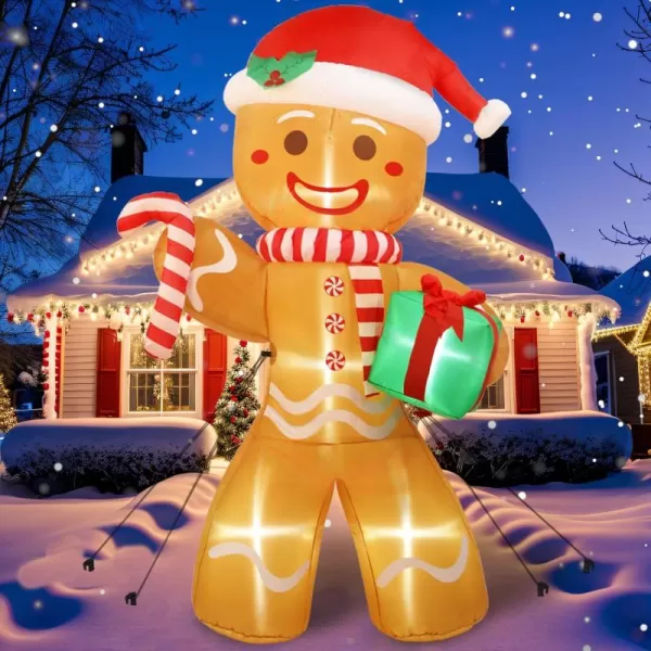 imageOurWarm 8ft Christmas Inflatables Outdoor Decorations Gingerbread Man Giant Inflatable Christmas Yard Decorations with LED Lights Blow Up Christmas Decorations for Outdoor Indoor Lawn Garden Decor