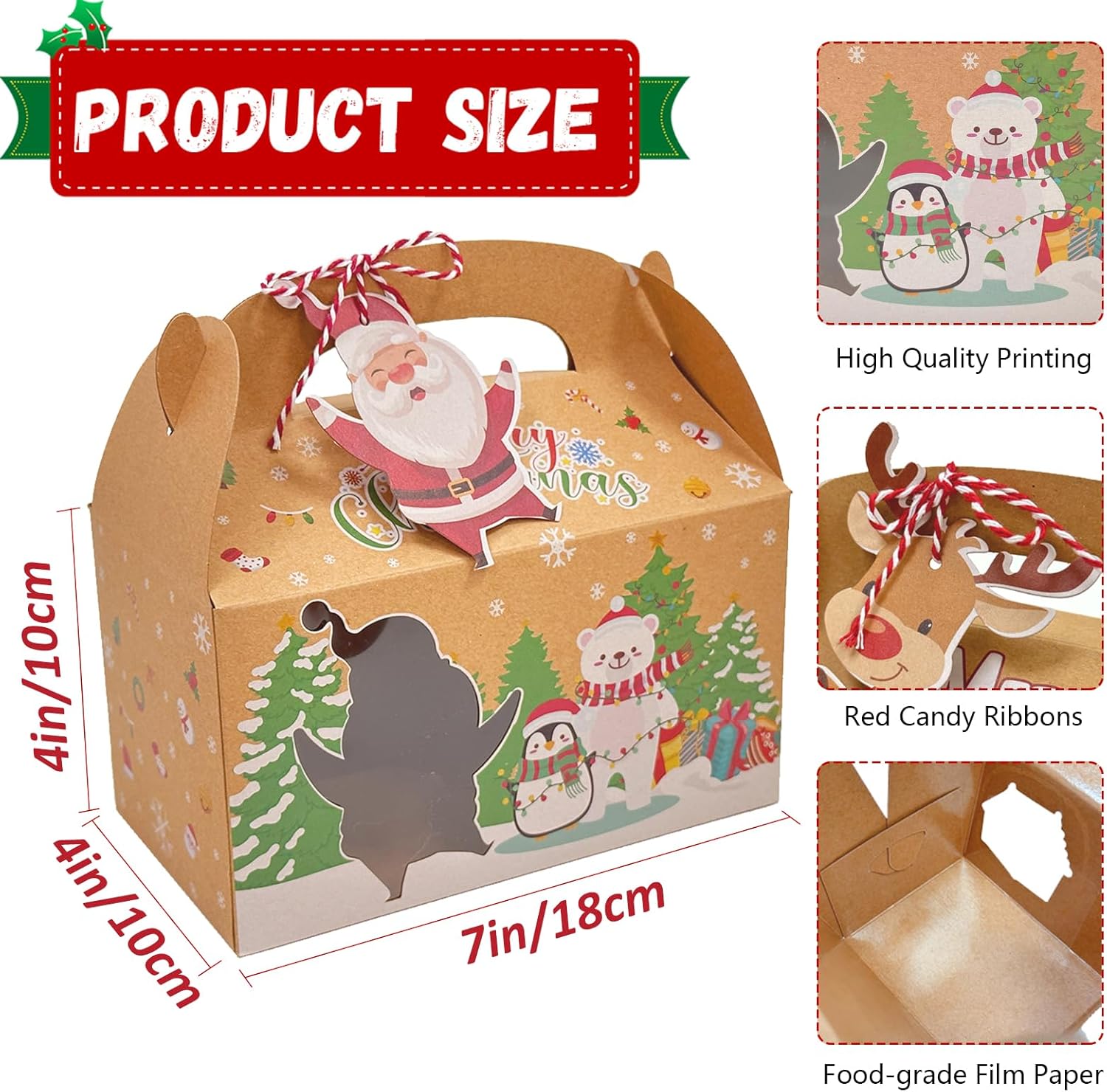 imageOurWarm 12 Packs Christmas Cookie Boxes Holiday Bakery Gift Boxes with Window and Tags Kraft Cupcake Boxes Tins Food Cookie Containers for Gift Giving Christmas Party Favor Fits 20 Cookies
