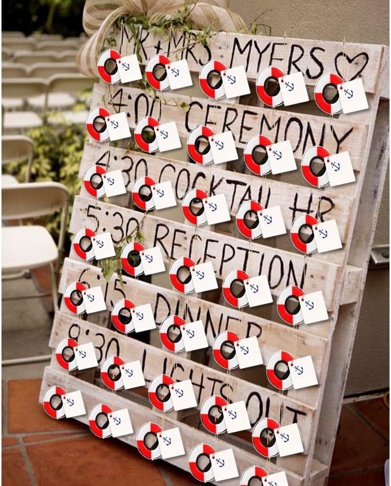 imagePartyTalk 50pcs Nautical Wedding Favors Lifesaver Bottle Opener with Anchor Tags and String Beach Wedding Gifts Nautical Baby Shower Birthday Party Decorations