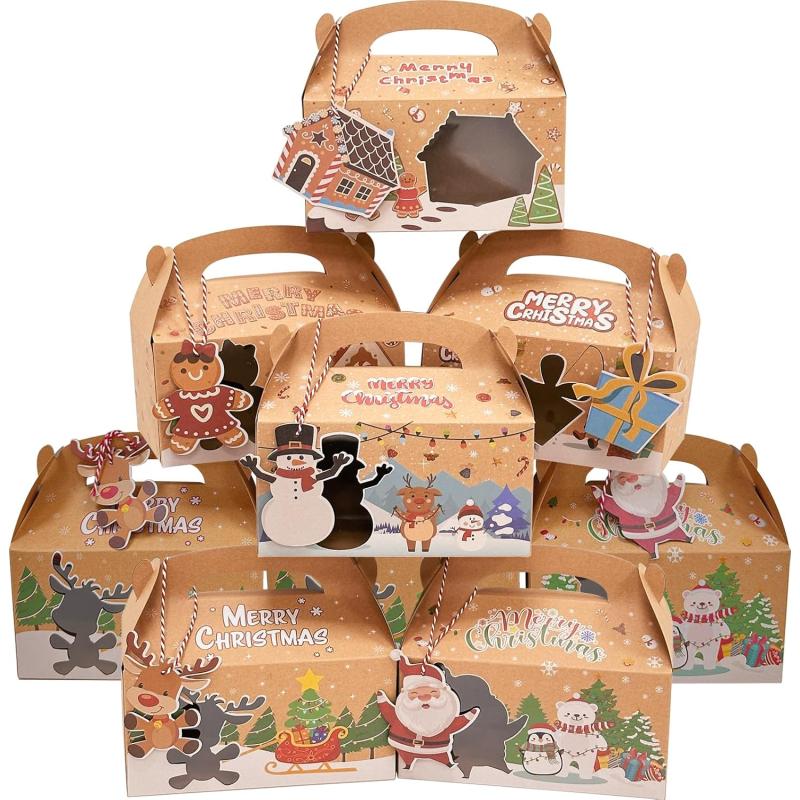 imageOurWarm 12 Packs Christmas Cookie Boxes Holiday Bakery Gift Boxes with Window and Tags Kraft Cupcake Boxes Tins Food Cookie Containers for Gift Giving Christmas Party Favor Fits 20 Cookies