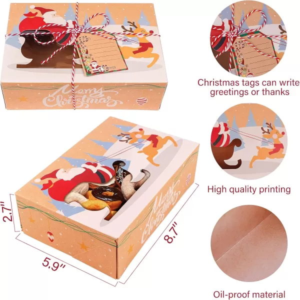 imageOurWarm 12 Pack Christmas Cookie Boxes for Gift Giving Large Christmas Cookie Tins Holiday Bakery Treat Boxes with Window Kraft Paper Food Packaging Containers for Christmas Xmas Party Supplies
