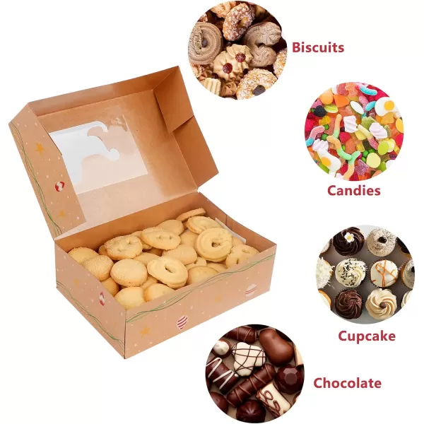imageOurWarm 12 Pack Christmas Cookie Boxes for Gift Giving Large Christmas Cookie Tins Holiday Bakery Treat Boxes with Window Kraft Paper Food Packaging Containers for Christmas Xmas Party Supplies