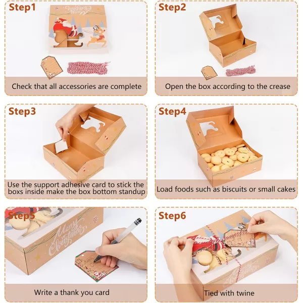 imageOurWarm 12 Pack Christmas Cookie Boxes for Gift Giving Large Christmas Cookie Tins Holiday Bakery Treat Boxes with Window Kraft Paper Food Packaging Containers for Christmas Xmas Party Supplies