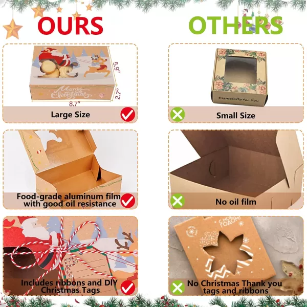 imageOurWarm 12 Pack Christmas Cookie Boxes for Gift Giving Large Christmas Cookie Tins Holiday Bakery Treat Boxes with Window Kraft Paper Food Packaging Containers for Christmas Xmas Party Supplies