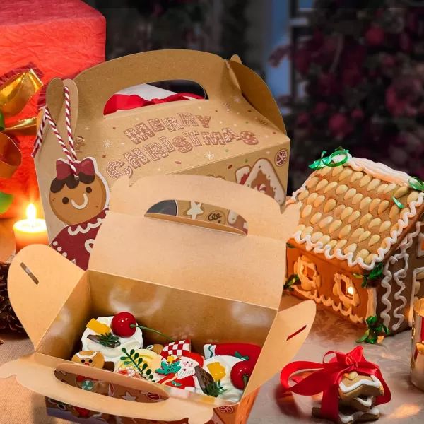 imageOurWarm 12 Packs Christmas Cookie Boxes Holiday Bakery Gift Boxes with Window and Tags Kraft Cupcake Boxes Tins Food Cookie Containers for Gift Giving Christmas Party Favor Fits 20 Cookies