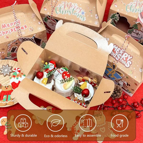 imageOurWarm 12 Packs Christmas Cookie Boxes Holiday Bakery Gift Boxes with Window and Tags Kraft Cupcake Boxes Tins Food Cookie Containers for Gift Giving Christmas Party Favor Fits 20 Cookies