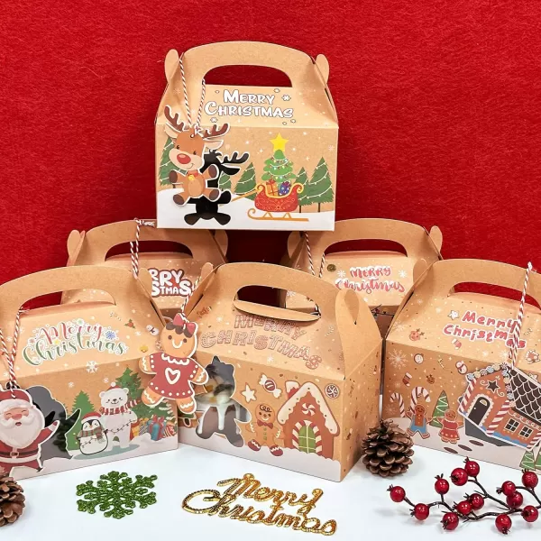 imageOurWarm 12 Packs Christmas Cookie Boxes Holiday Bakery Gift Boxes with Window and Tags Kraft Cupcake Boxes Tins Food Cookie Containers for Gift Giving Christmas Party Favor Fits 20 Cookies