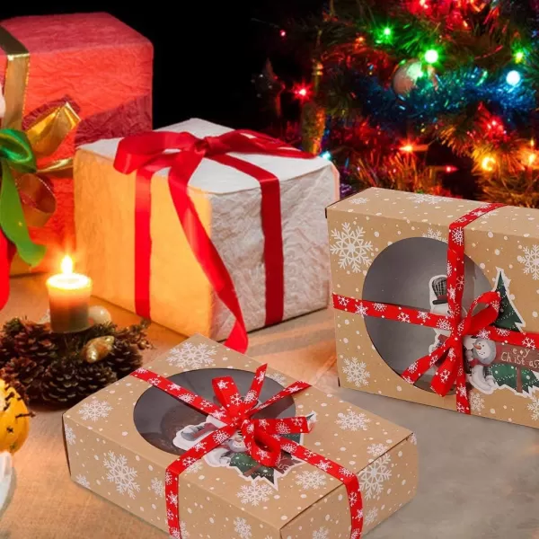 imageOurWarm 12 Packs Christmas Cookie Boxes with Window Food Grade Kraft Bakery Boxes with Oilpaper and Ribbons Cupcake Boxes for Holiday Gift Giving Christmas Party Favors Fits 12 Cookies or Cakes