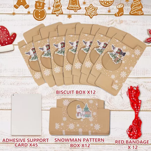 imageOurWarm 12 Packs Christmas Cookie Boxes with Window Food Grade Kraft Bakery Boxes with Oilpaper and Ribbons Cupcake Boxes for Holiday Gift Giving Christmas Party Favors Fits 12 Cookies or Cakes