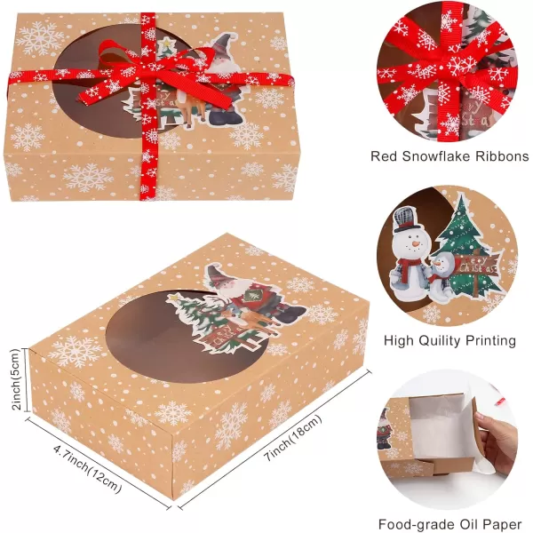 imageOurWarm 12 Packs Christmas Cookie Boxes with Window Food Grade Kraft Bakery Boxes with Oilpaper and Ribbons Cupcake Boxes for Holiday Gift Giving Christmas Party Favors Fits 12 Cookies or Cakes