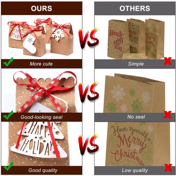 imageOurWarm 12pcs Christmas Treat Bags Christmas Kraft Gift Bags with Christmas Tags and Ribbons Xmas Paper Candy Goody Bags for Christmas Party Favors 5 x 3 x 7 Inch holiday gift bags1 Count Pack of 12
