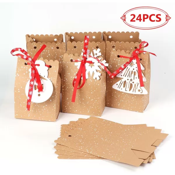 imageOurWarm 12pcs Christmas Treat Bags Christmas Kraft Gift Bags with Christmas Tags and Ribbons Xmas Paper Candy Goody Bags for Christmas Party Favors 5 x 3 x 7 Inch holiday gift bags1 Count Pack of 24