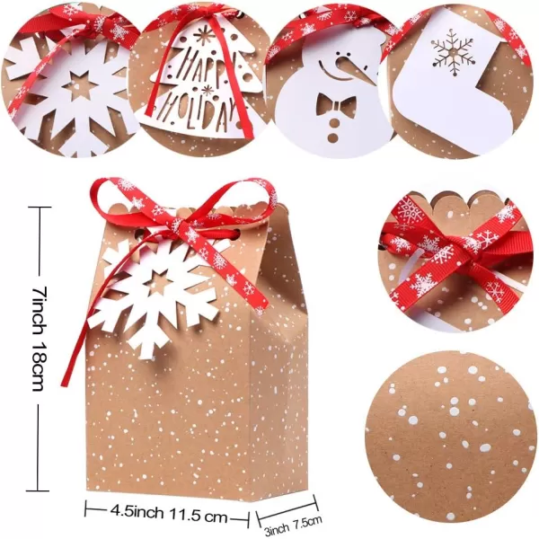 imageOurWarm 12pcs Christmas Treat Bags Christmas Kraft Gift Bags with Christmas Tags and Ribbons Xmas Paper Candy Goody Bags for Christmas Party Favors 5 x 3 x 7 Inch holiday gift bags1 Count Pack of 24