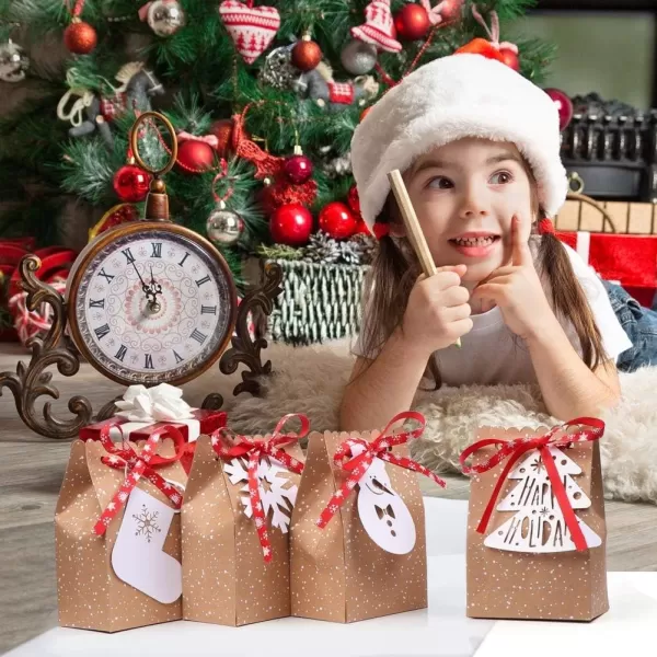 imageOurWarm 12pcs Christmas Treat Bags Christmas Kraft Gift Bags with Christmas Tags and Ribbons Xmas Paper Candy Goody Bags for Christmas Party Favors 5 x 3 x 7 Inch holiday gift bags1 Count Pack of 12