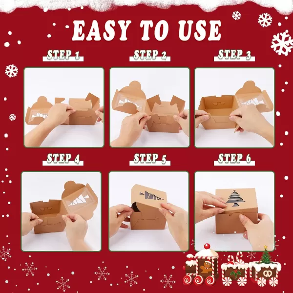 imageOurWarm 24 PCS Christmas Cookie Boxes for Gift Giving Small Cookie Tins Pretty Holiday Treat Boxes with Window Kraft Paper Xmas Bakery Boxes for Candy Cupcakes Pastries 4quot x 4quot x 25quot