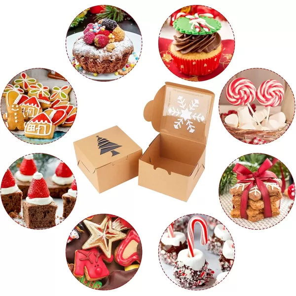 imageOurWarm 24 PCS Christmas Cookie Boxes for Gift Giving Small Cookie Tins Pretty Holiday Treat Boxes with Window Kraft Paper Xmas Bakery Boxes for Candy Cupcakes Pastries 4quot x 4quot x 25quot