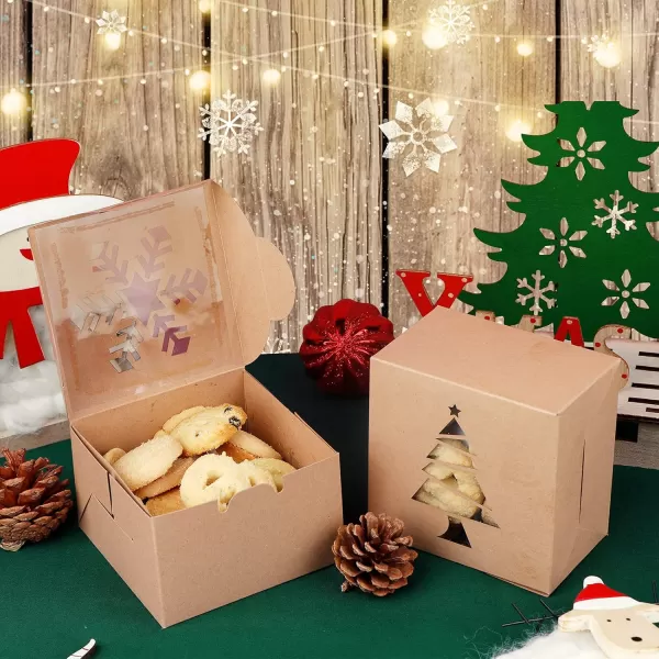 imageOurWarm 24 PCS Christmas Cookie Boxes for Gift Giving Small Cookie Tins Pretty Holiday Treat Boxes with Window Kraft Paper Xmas Bakery Boxes for Candy Cupcakes Pastries 4quot x 4quot x 25quot