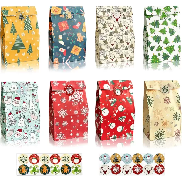 imageOurWarm 24Pcs Christmas Treat Bags Paper Gift Bags Small Candy Party Favor Goody Goodies Bags with Stickers Party Favor Bags Holiday Giftgiving for Kids Christmas Xmas Party Decorations Supplies