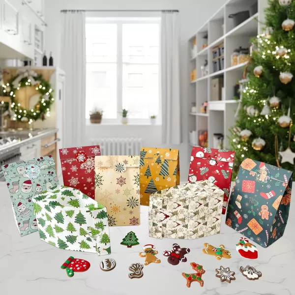 imageOurWarm 24Pcs Christmas Treat Bags Paper Gift Bags Small Candy Party Favor Goody Goodies Bags with Stickers Party Favor Bags Holiday Giftgiving for Kids Christmas Xmas Party Decorations Supplies