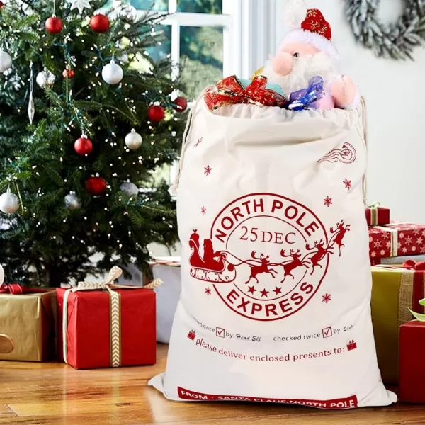 imageOurWarm 2Pcs Santa Sacks Canvas Bags with Drawstring Christmas Bag Large Santa Bags for Kids 19 x 27 Inch Xmas Presents Storage