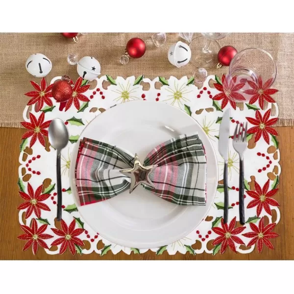 imageOurWarm 6pcs Embroidered Christmas Placemats Red Poinsettia Placemats with Holly for Christmas Holiday Decorations 11 x 17 Inch Christmas Table Mats