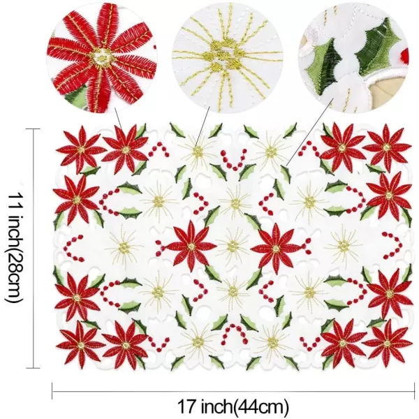 imageOurWarm 6pcs Embroidered Christmas Placemats Red Poinsettia Placemats with Holly for Christmas Holiday Decorations 11 x 17 Inch Christmas Table Mats