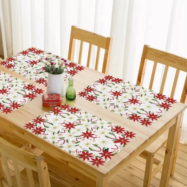 imageOurWarm 6pcs Embroidered Christmas Placemats Red Poinsettia Placemats with Holly for Christmas Holiday Decorations 11 x 17 Inch Christmas Table Mats