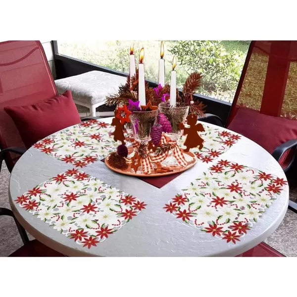 imageOurWarm 6pcs Embroidered Christmas Placemats Red Poinsettia Placemats with Holly for Christmas Holiday Decorations 11 x 17 Inch Christmas Table Mats