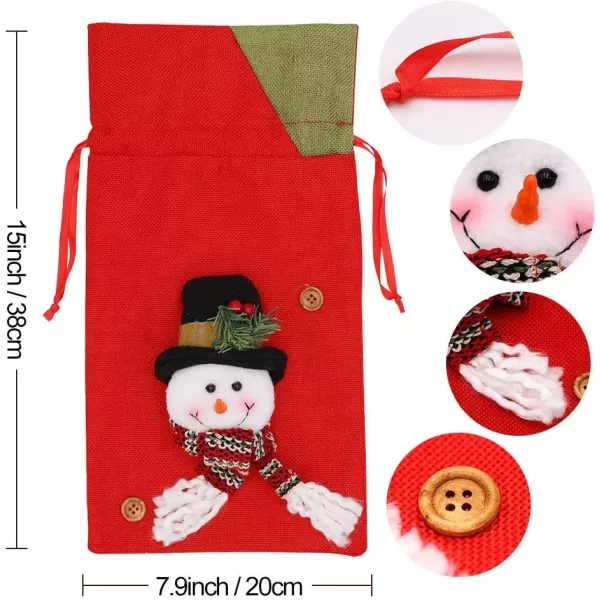 imageOurWarm Christmas Gift Bags Bulk 3 Pcs Drawstring Gift Bags Large with 3D Santa Claus Snowman Reindeer Reusable Christmas Treat Bags Goody Bags Burlap Sack for Xmas Party Supplies15 X 8 Inches