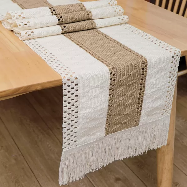 imageOurWarm Macrame Table Runner Farmhouse Style Natural Burlap Boho Table Runner Modern Farmhouse Decor Rustic Woven Cotton Crochet Lace for Bohemian RusticBridal Shower Wedding Dinner 72quot x 12quotCreamywhite