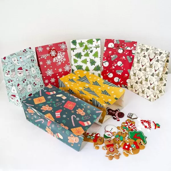 imageOurWarm 24Pcs Christmas Treat Bags Paper Gift Bags Small Candy Party Favor Goody Goodies Bags with Stickers Party Favor Bags Holiday Giftgiving for Kids Christmas Xmas Party Decorations Supplies